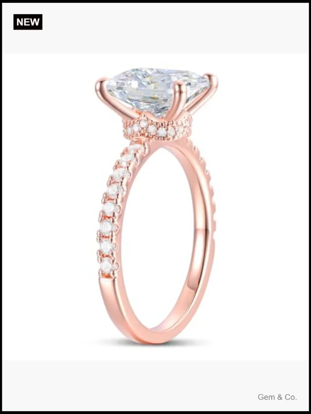 14K Rose Gold Halo Moissanite Engagement Ring 3ct Radiant Cut